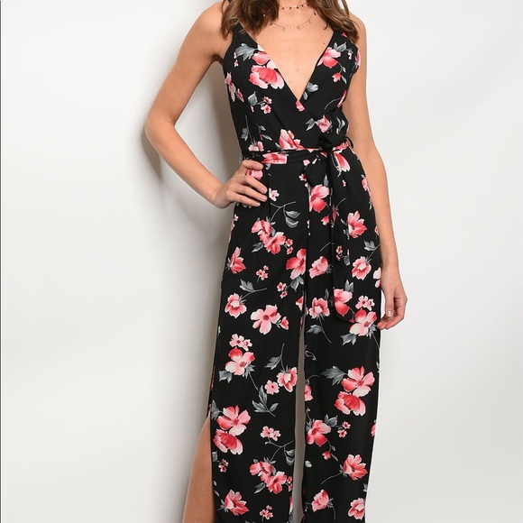 LAST ONE! Black Floral Jumpsuit - Picture 4 of 5